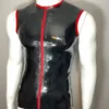 Latex Sleeveless Zip Front Muscle Shirt with Red Trim – Crew Neck Fetish Top