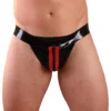 Striped Latex Jockstrap with Front Zip – Black with Red Racing Stripes