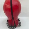 Latex Hood with Black Trim and Open Eyes & Mouth – Red Gimp Mask with D-Ring Collar