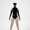 Latex Cat Mask with Open Mouth and Zippered Back – Black Glossy Finish