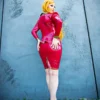 Military-Inspired Plum Latex Jacket with Decorative Buttons and Gold Trim