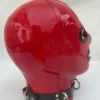 Latex Hood with Black Trim and Open Eyes & Mouth – Red Gimp Mask with D-Ring Collar