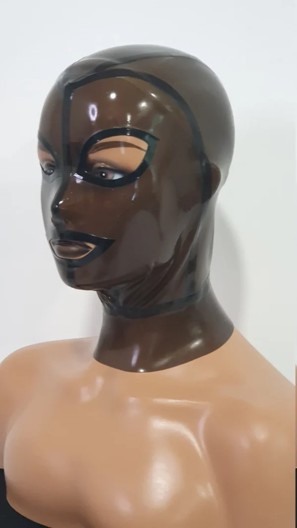 Smoke-Tinted Transparent Latex Hood with Tear-Shaped Eyes and Contrasting Mouth – Back Zip Closure
