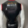Latex Sleeveless Zip Front Muscle Shirt with Red Trim – Crew Neck Fetish Top