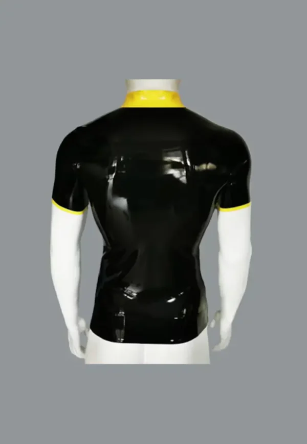 Latex Contrast Polo Shirt with Stud Collar – Short Sleeve Slim Fit Latex Tee