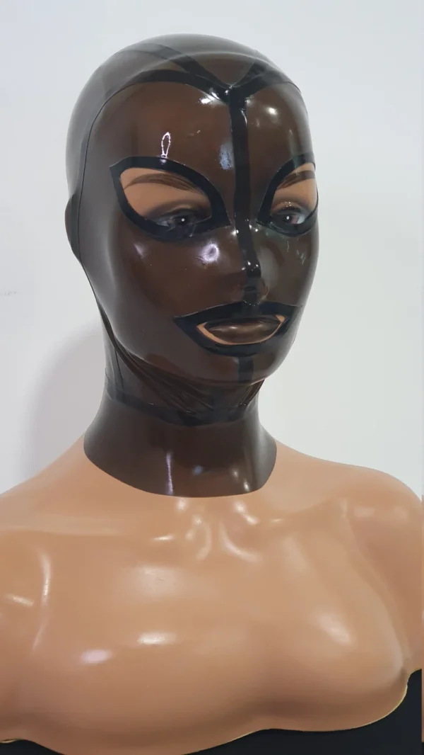 Smoke-Tinted Transparent Latex Hood with Tear-Shaped Eyes and Contrasting Mouth – Back Zip Closure