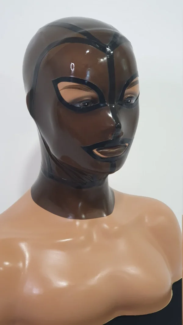 Smoke-Tinted Transparent Latex Hood with Tear-Shaped Eyes and Contrasting Mouth – Back Zip Closure