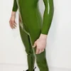 Seluny Green Latex Combination Catsuit for Men – Dual Zipper Entry with Crotch Access