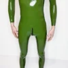 Seluny Green Latex Combination Catsuit for Men – Dual Zipper Entry with Crotch Access