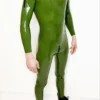 Seluny Green Latex Combination Catsuit for Men – Dual Zipper Entry with Crotch Access