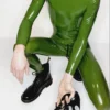 Seluny Green Latex Combination Catsuit for Men – Dual Zipper Entry with Crotch Access