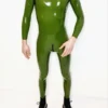 Seluny Green Latex Combination Catsuit for Men – Dual Zipper Entry with Crotch Access