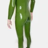 Seluny Green Latex Combination Catsuit for Men – Dual Zipper Entry with Crotch Access