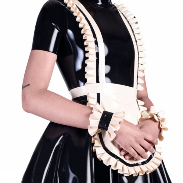 Elegant French Maid Latex Dress Set with Flared Skirt and Accessories