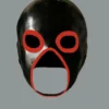 Black Latex Exterminator Hood – Highlighted Open Eyes and Trimmed Mouth Mask