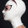 White Latex Cat Mask with Pink Ears and Black Eyelash Detail