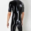 Sleek Latex Bodysuit with Dual Zippers and Short Sleeves
