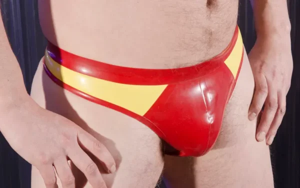 Men’s Latex Thong with Contrast Side Panels – Custom Color 0.4mm Rubber