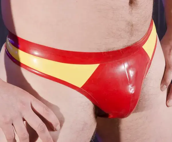 Men’s Latex Thong with Contrast Side Panels – Custom Color 0.4mm Rubber