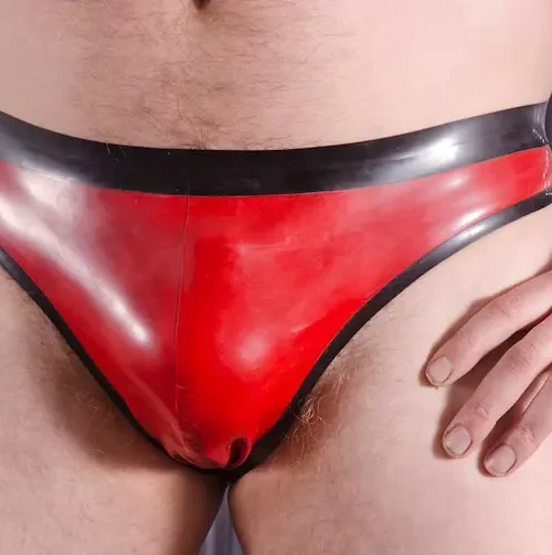 Red & Black Latex Open Back Jock Briefs