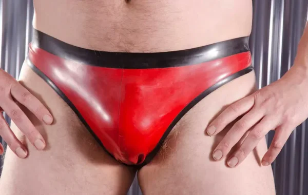 Red & Black Latex Open Back Jock Briefs