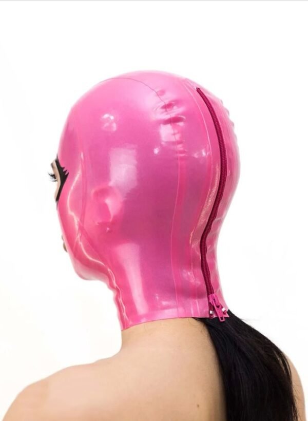 Glossy Latex Hood with Eyelash Trim and Back Zipper