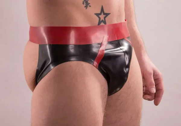 Bold Latex Jockstrap Brief with Red Trim and Contoured Front
