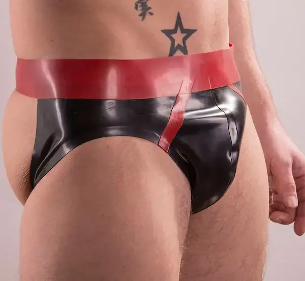 Bold Latex Jockstrap Brief with Red Trim and Contoured Front