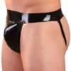 Bold Black Latex Jock Strap with Contoured Pouch and Open Back