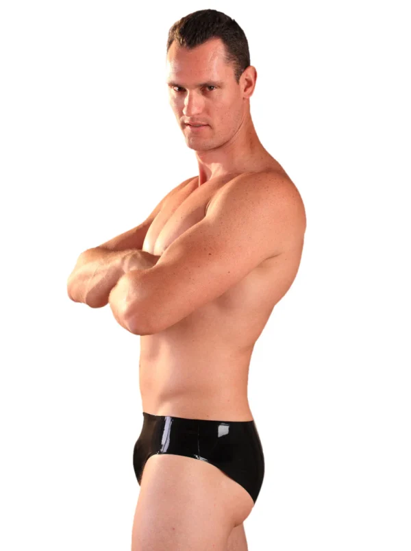 Latex Panel Briefs – Sleek Black Rubber Underwear with Contoured Fit