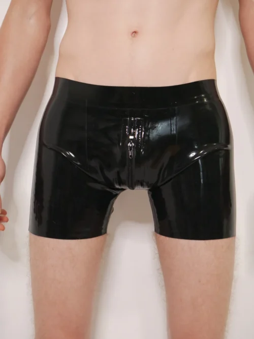 Latex Boxer Shorts with Front Zip – Classic Black Basix Fit