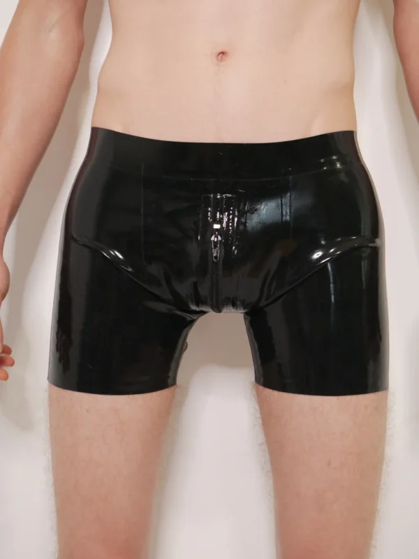 Latex Boxer Shorts with Front Zip – Classic Black Basix Fit