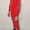 Luxe Red Latex Catsuit with Dual Zippers and 3D Contour Design