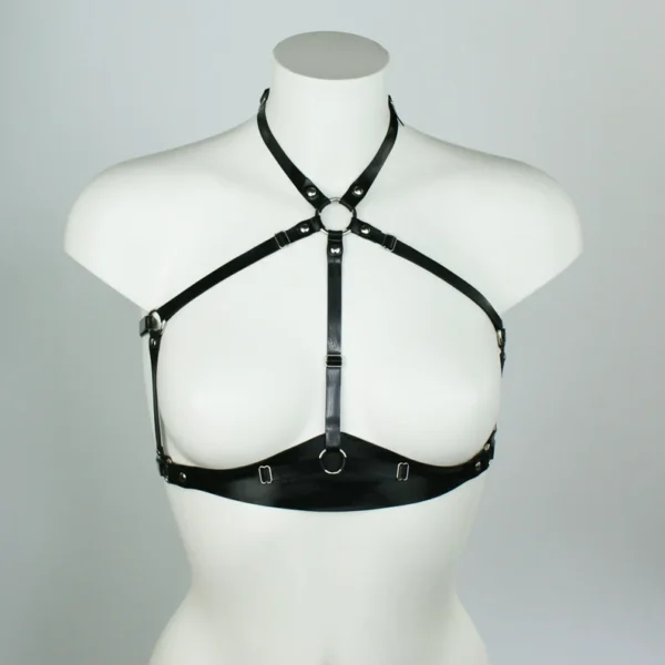Minimalist Latex Halter Bra Harness – Adjustable Strapped Fetish Top