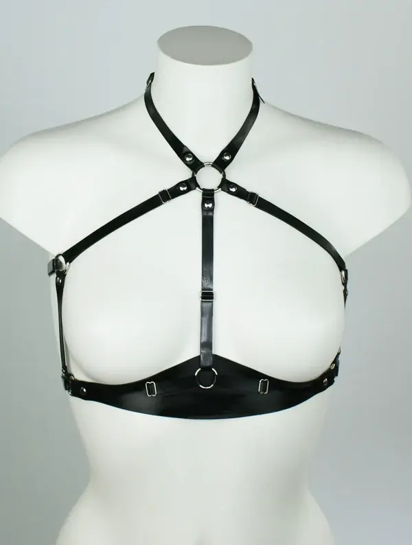 Minimalist Latex Halter Bra Harness – Adjustable Strapped Fetish Top