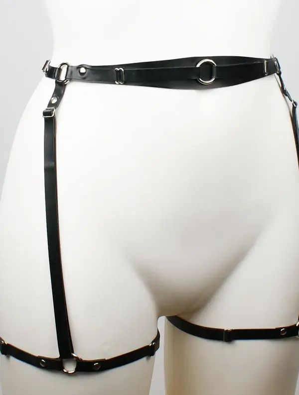 Adjustable Slim-Strap Latex Leg Harness with Metal Ring Details