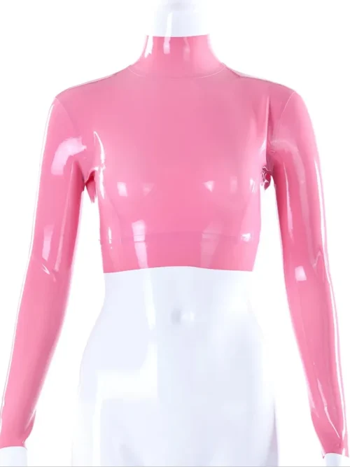 Cropped T Top – Latex High-Neck Long Sleeve Crop Top