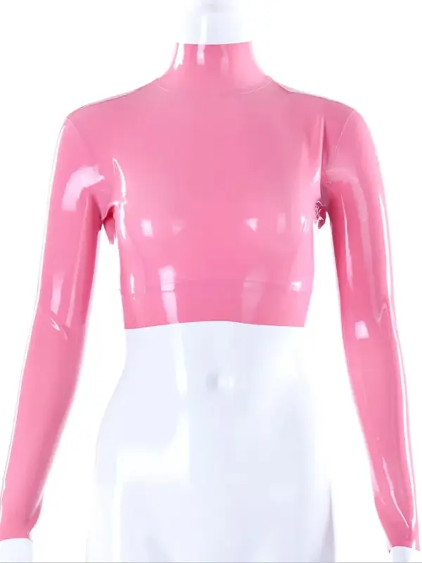 Cropped T Top – Latex High-Neck Long Sleeve Crop Top