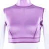 Sheer Lilac Latex Crop Top with High Neck and Back Zipper