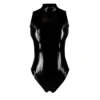 High-Neck Latex Zipper Bodysuit – Sleeveless Shiny Black Fetish Catsuit