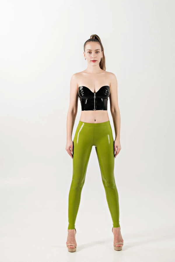 High-Waist Lime Green Latex Leggings with Glossy Finish