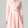 Elegant Pink Latex Pleated Trench Coat with Belt & Zip Detail
