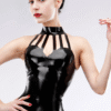 Kitsune Latex Halter Top with Strappy Collar Design – Elegant Fetishwear