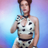 Cow Print Latex Keyhole Bikini Set with Collar and Cuffs