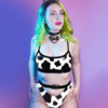 Cow Print Latex Sports Bra & High-Waist Bikini Set