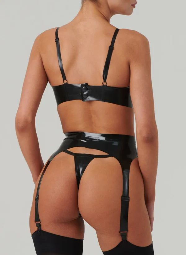 High-Shine Latex Lingerie Set with Garter Belt – Serra Style
