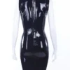 Deep V-Cut Latex Mini Dress with Rear Zipper