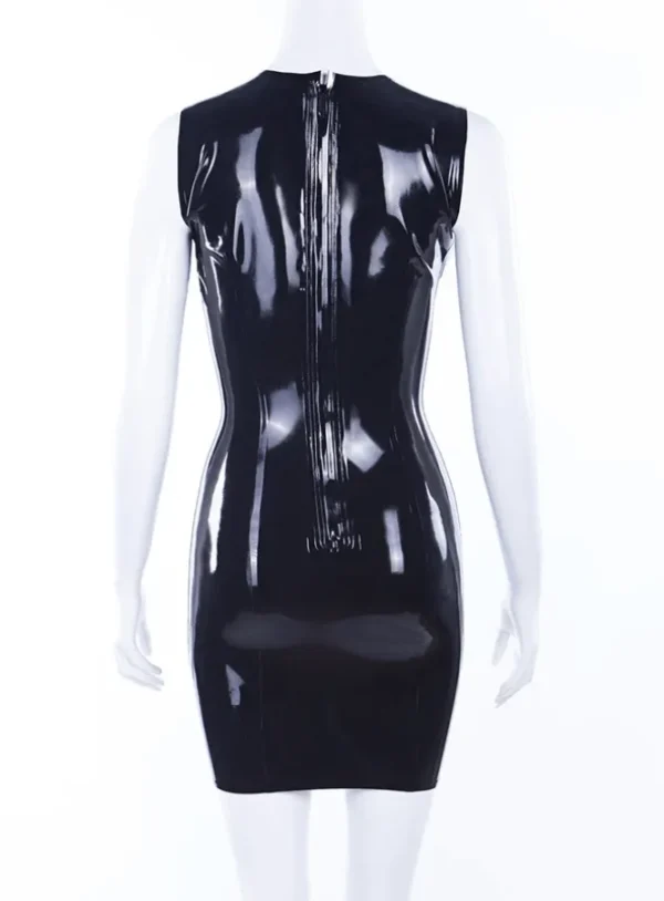 Deep V-Cut Latex Mini Dress with Rear Zipper
