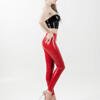 Red Glossy Latex BDSM Leggings with High-Waist Fit