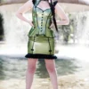 Bonbon Frilled Latex Skirt with Zigzag Trim and Front Bows – Pearlsheen Green & Black